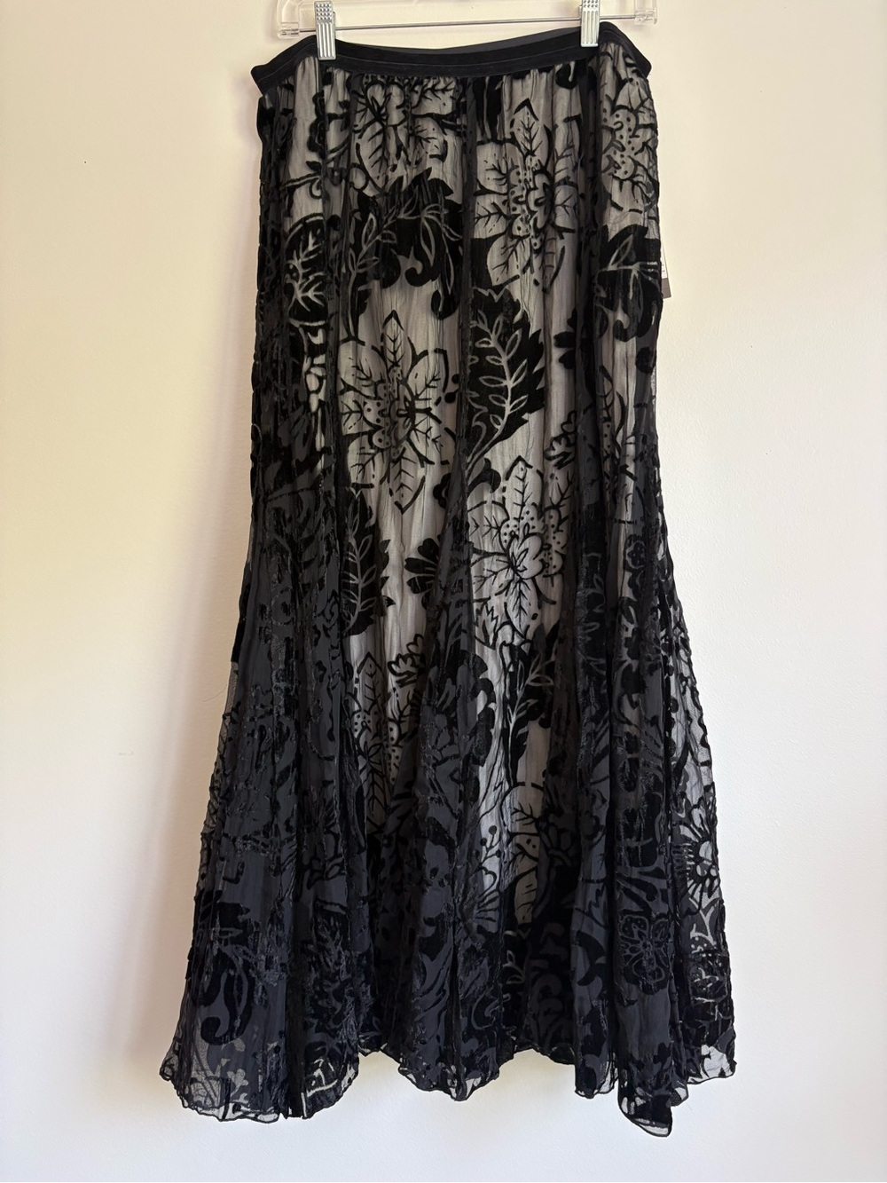Karen Kane Black Velvet Floral Burnout Maxi Skirt sz XL NWT Elegant Boho Evening - Picture 2 of 7